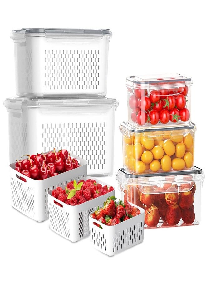 KEISSCO 5 PCS Fruit Storage Containers for Fridge, Leakproof Food Storage Containers with Removable Colander, Dishwasher & Microwave Safe, Produce Saver Container Keep Berry Fruit Vegetable Fresh Longer - Image 1